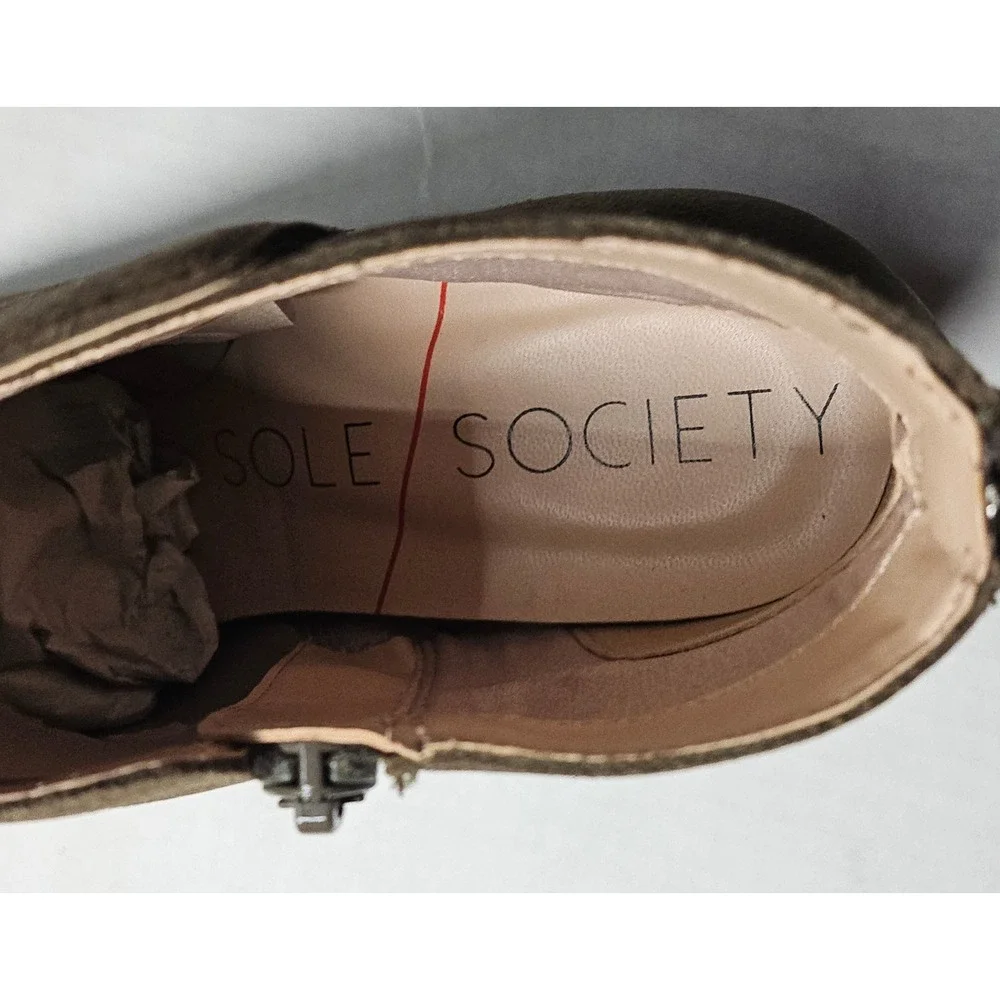Sole‎ Society River Army Cow Suede Ankle Booties Side Zip Block Heel Womens 6.5M